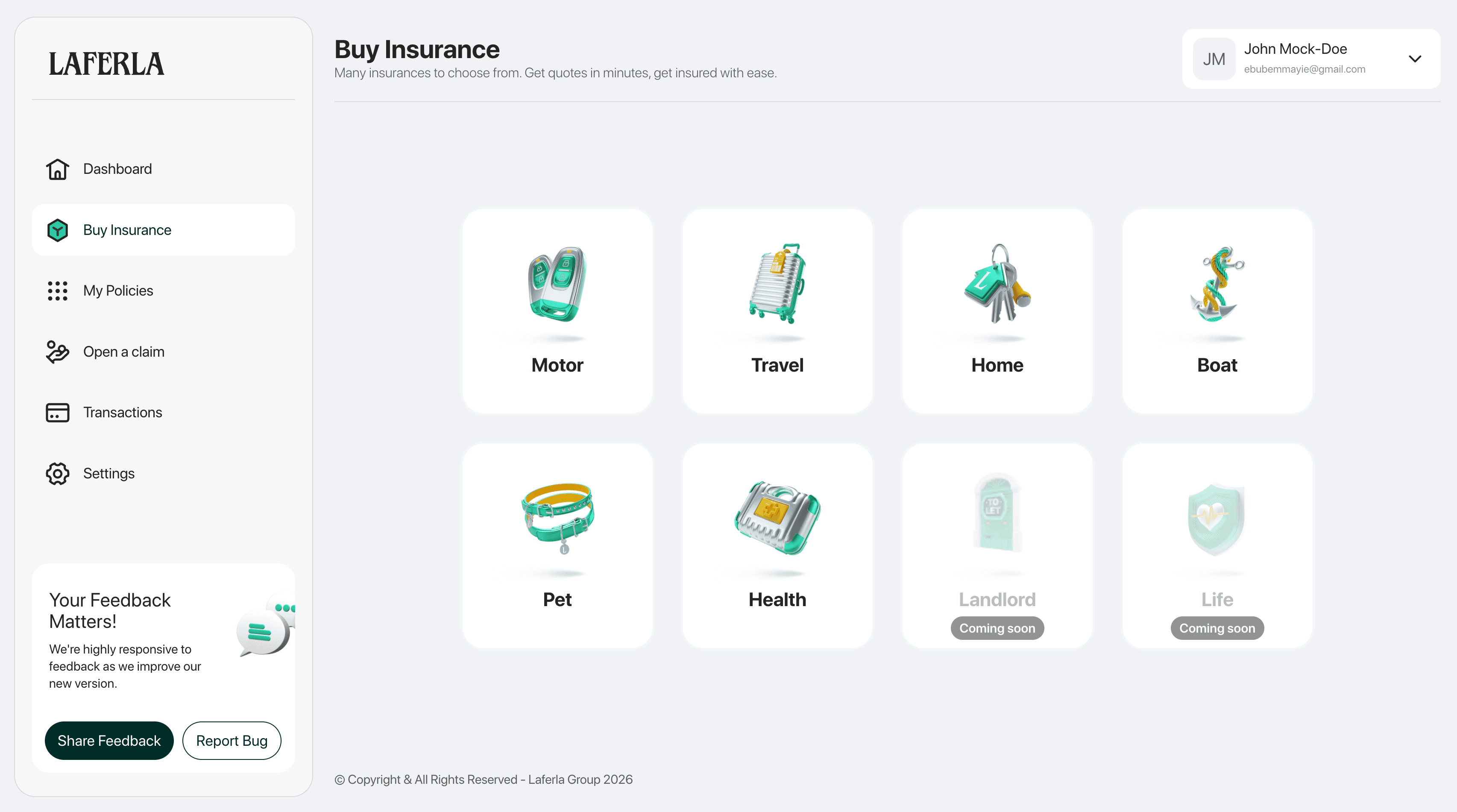 Laferla Insurance Web App interface view 1