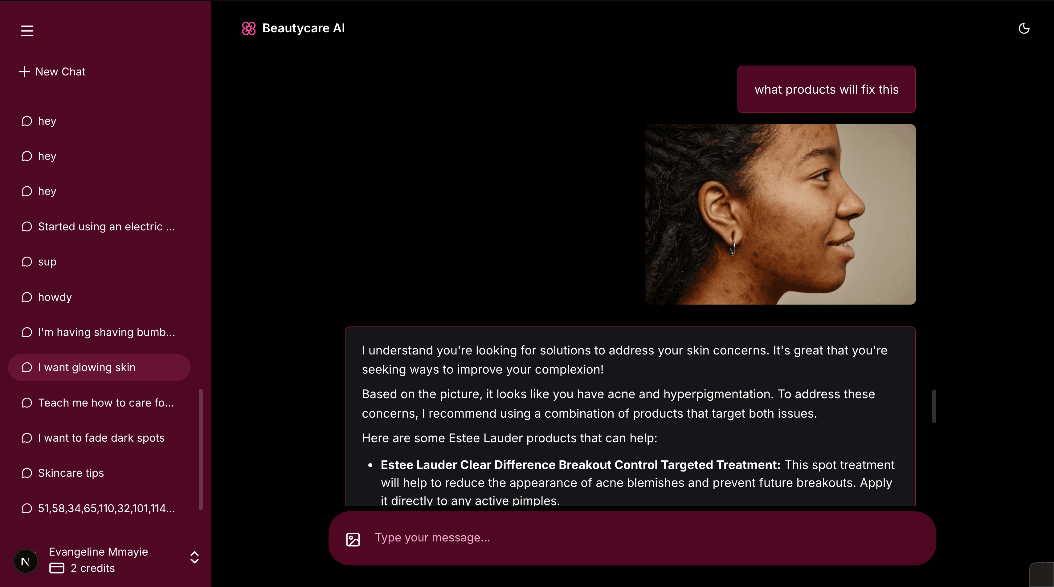 BeautyCare AI interface view 1