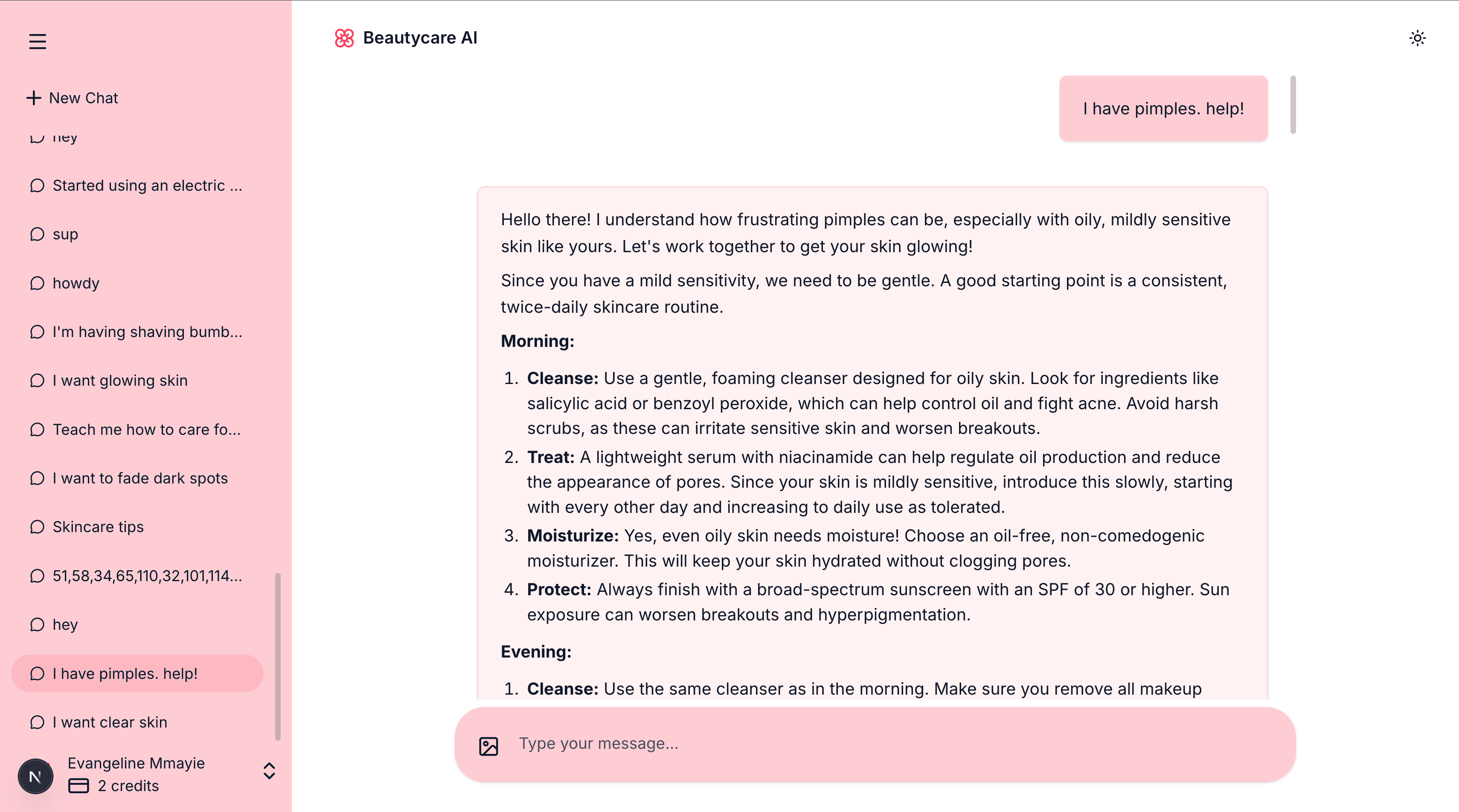 BeautyCare AI interface view 2