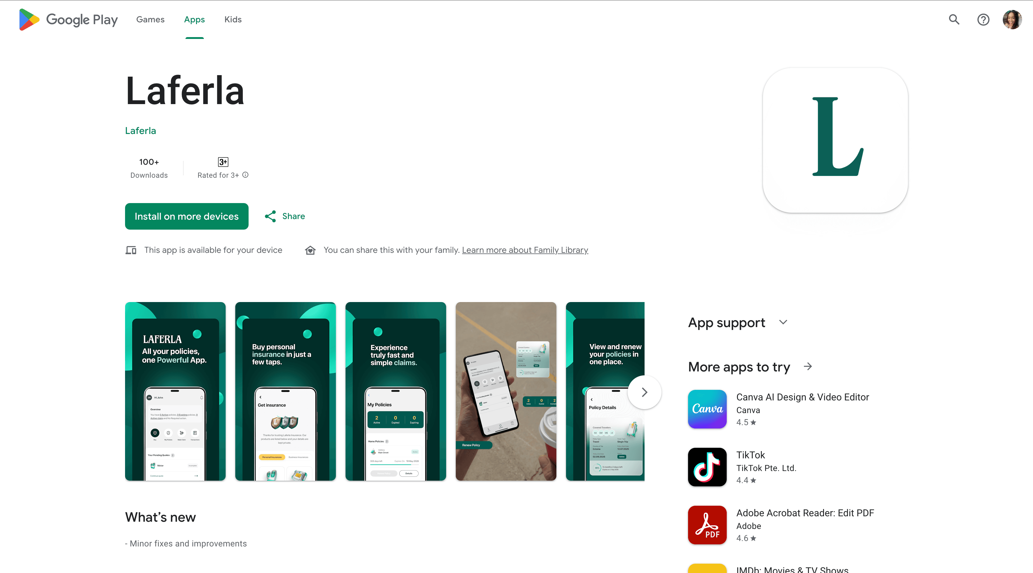 Laferla Insurance Mobile App interface